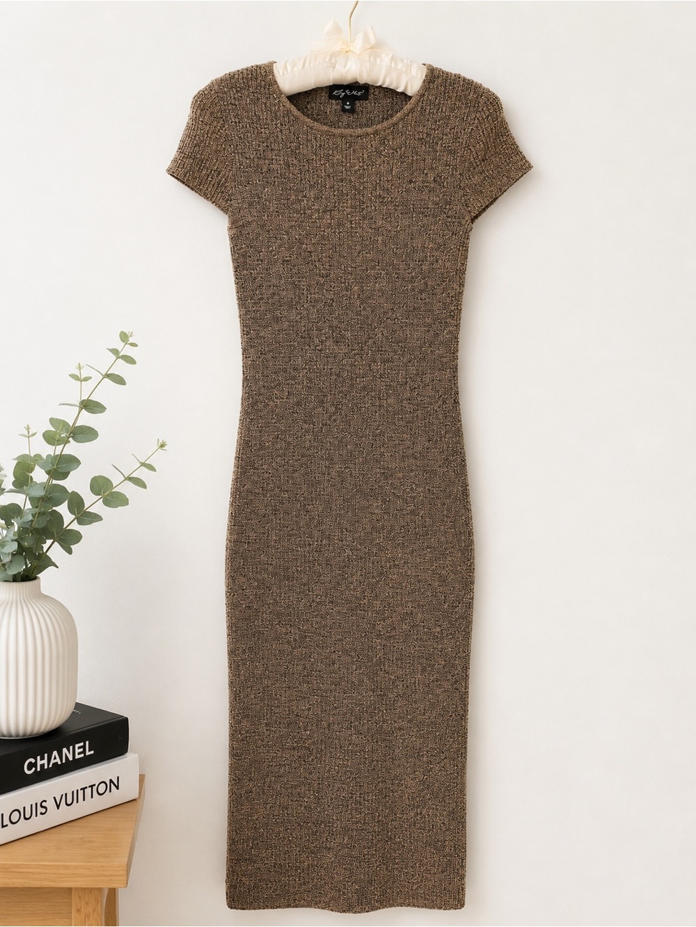 Metallic Knit Maxi Dress in Taupe